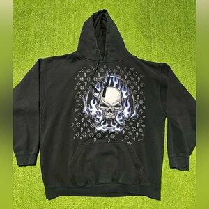Vintage ODM Skull hoodie Skateboarding size XL black distressed Y2K 90s flames